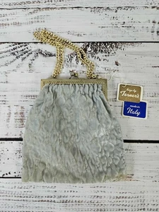 Bijoux Terner Samt Abendtasche Gold Kiss Lock & Kette Made In Italy 70er Vintage - Bild 1 von 9