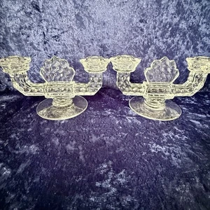 Pair of Vintage Fostoria American Clear Double Candlestick Holders - Excellent - Picture 1 of 13
