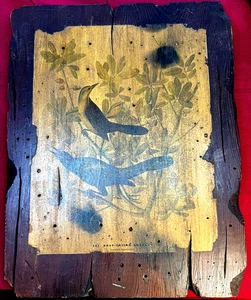 1968 Rustic Wood Bird Plaque – Boat-Tailed Grackle Print Signed Tony Renkun - Picture 1 of 6