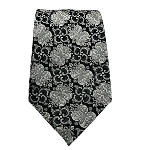 ROBERTO VILLINI Couture Sevenfold 100% Silk Designer Tie Silver & Black Brocade - Picture 1 of 9