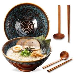 8 Inch Ceramic Ramen Bowl Set of 2, 40oz Japanese Bowls with Spoons & Chopsti... - Bild 1 von 9