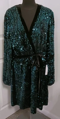 **** NEXT LOVE & ROSES BLACK VELVET DRESS WITH TEAL SEQUINS, UK 18 *** - Image 1 of 3