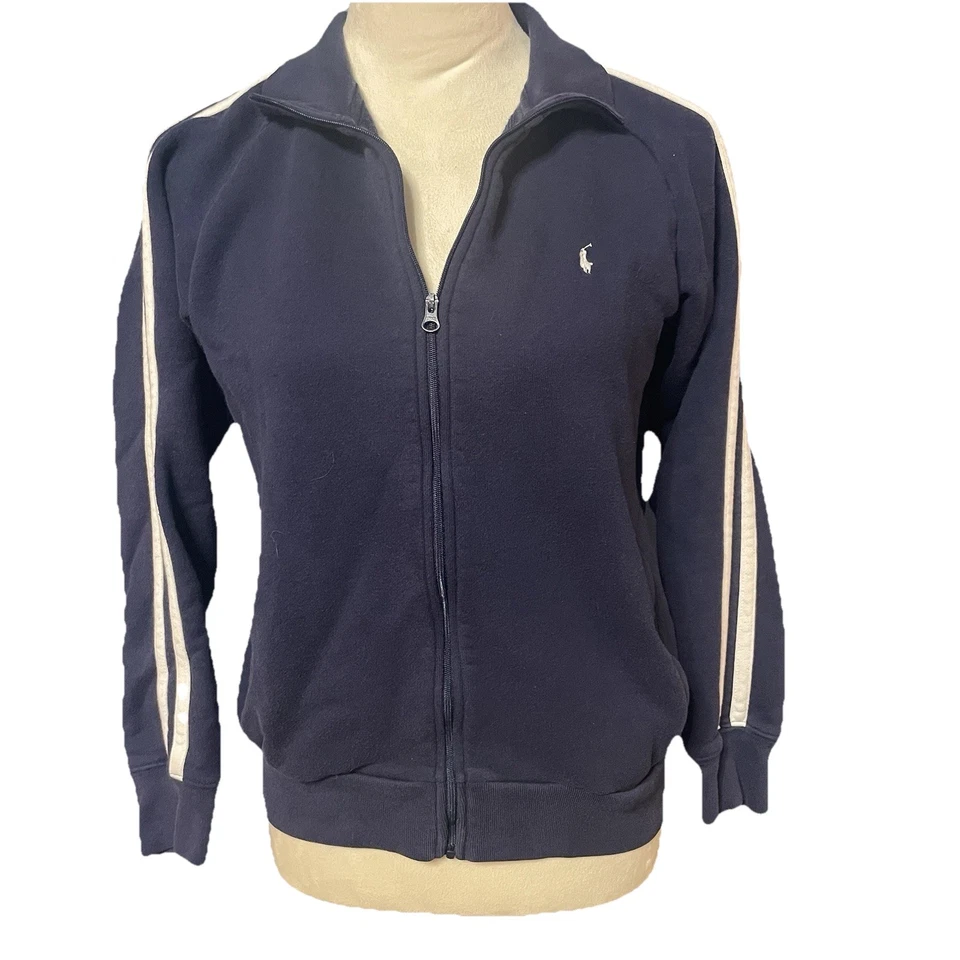 Suéter Vintage Polo Ralph Lauren Mujer Grande Azul Blanco Rayas Cremallera Chaqueta  Foto 1 de 4