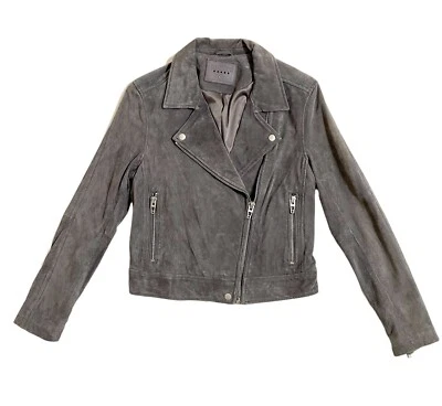 BlankNyc Gris Gamuza Cuero Moto Chaqueta Cremallera Asimétrica Recortada Motociclista Talla M Nueva Foto 1 de 4