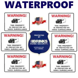 WATERPROOF STICKERS FOR HOME SECURITY ALARM CAMERA+BRINKS WINDOW WARNING DECAL - Picture 1 of 4