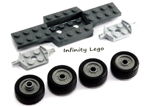 LEGO Dark Grey Car Chassis Base 4x12 with 4 Silver Wheels & Holder 2x2 52036 - Picture 1 of 2