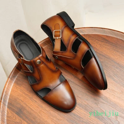 Men's Hollow Out Real Leather Sandals Roman Gladiator Shoes Business Dress 2025 - Image 1 of 4