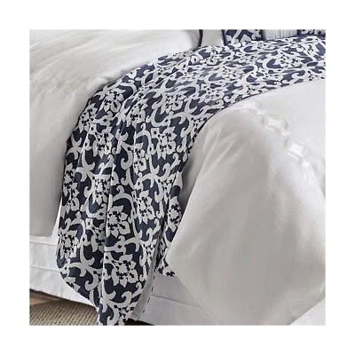 H HIEND ACCENTS Kavali Navy & White Floral Jaquard Duvet, Super King - Image 1 of 3