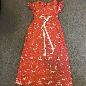Vintage Handmade Long Dress 10 Red Pink White Floral Pattern Approx 30” Bust - Picture 1 of 7