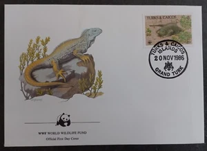 1986 Turks & Caicos World Wildlife Fund FDC ties 35c Stamp cd Grand Turk - Picture 1 of 2