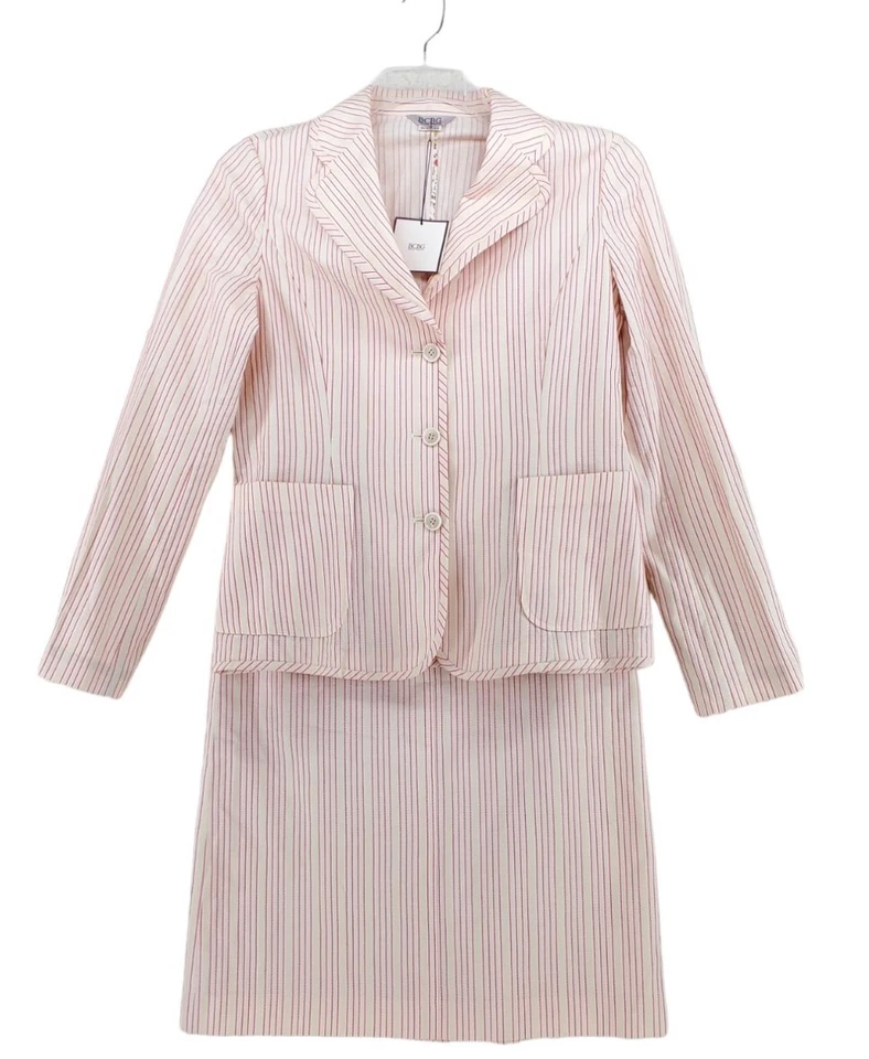 BCBG Blazer Falda Texturizada Rayas Beige Rojo Mujer M Chino 67-96 Nuevo Foto 1 de 4