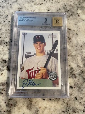 Tarjeta de novato BGS 9 2002 Bowman Heritage Auto Joe Mauer #BHA-JM radiocontrol casi nueva corte Foto 1 de 3