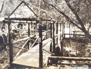 RPPC MT HERMON SANTA CRUZ CALIFORNIA POSTCARD 1936 WALKING BRIDGE WOODS BUILDING - Picture 1 of 3