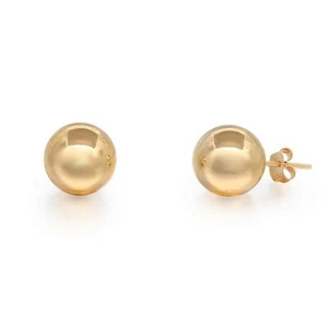 Rachel Koen Bead Ball Stud Earrings 14K Yellow Gold 9mm - Picture 1 of 4