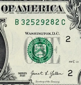 Alternador (2s) dólar sin circular número de serie de lujo: B 32529282 C Nueva York - Imagen 1 de 3