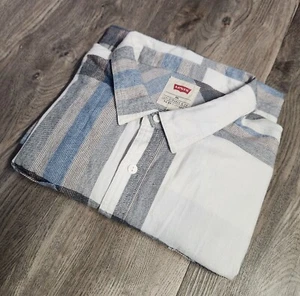 Camicia Levi's da uomo XXL grigio bianco a quadri flanella vestibilità moderna manica lunga western - Foto 1 di 7