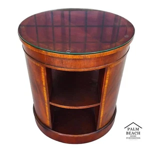BAKER Drum Center Side Table Banded Mahogany Glass Top - Picture 1 of 10