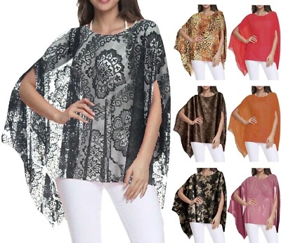 Oversize Poncho Top Lagenlook One Size Fits Sizes 10 To 30 Beach Wear Casual - Image 1 of 2