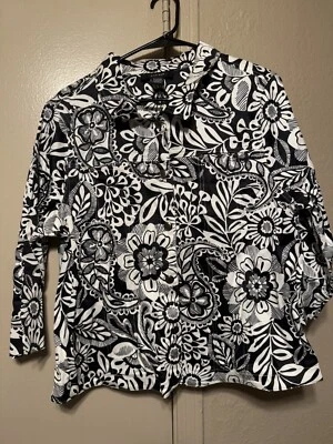 KAKTUS Kak Tus - Chaqueta Mujer XL Blanco y Negro Floral Abstracto Mangas 3/4 Foto 1 de 4