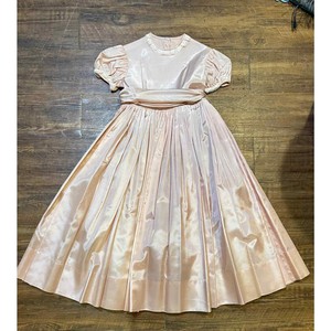 VTG handmade rose pink Size 10 Girl DRESS formal long puff sleeves full skirt