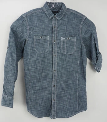 Nueva Camisa International Concepts Para Hombres Pequeña L/S Roll Tab Azul Cambray Abotonada Foto 1 de 4