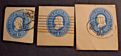 3 - 1887 US Stamp Scott #U294 1 Cent Franklin Envelope Cuts. b - Image 1 of 2