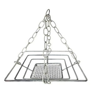 Vintage 1980s White Painted Metal Bird Feeder Suet Hanger with Chain 12 x 12" - Picture 1 of 3
