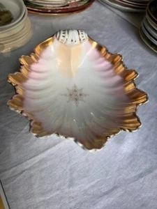 Deutsche Rüschen Porzellan Schale Fine China Muschelform Antik Gold Details - Bild 1 von 17