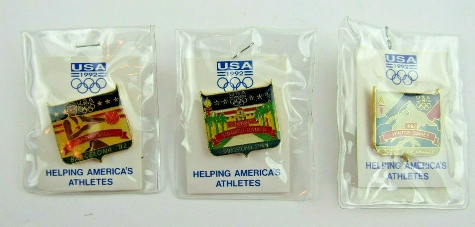 2 Vintage Basketball 1992 US Olympics Barcelona Lapel Hat Pins United States USA