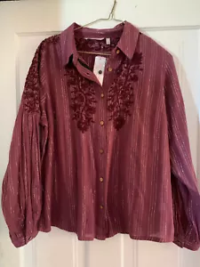 Soft Surroundings Peralta Plum Berry Button Front Embroidered Blouse Large - Picture 1 of 8