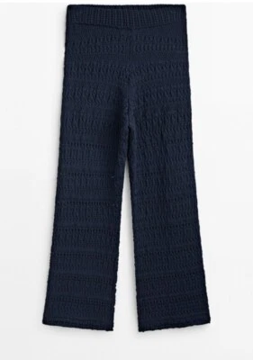 Massimo Dutti Crochet Knit Trousers Navy Blue Size XS UK 8 RRP £309 - Image 1 of 4