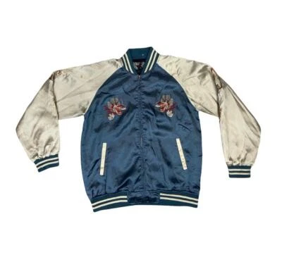 VTG Y2K SATIN JAPAN DRAGON EMBROIDERED TOURIST SOUVENIR BOMBER JACKET L 44 - Image 1 of 4