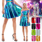 Sexy Shiny Laser PU Leather Skirt Dance Holographic Club Metallic Pleated Skirt