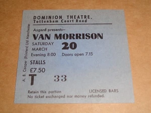 Van Morrison 1982 Dominion Theatre, Tottenham Court Road, London Concert Ticket - Imagen 1 de 1