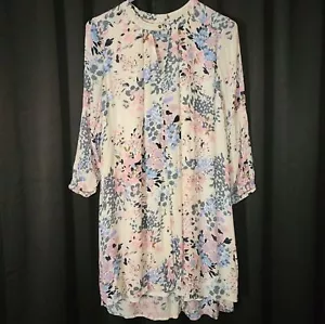 True Craft Small Mini Shirt Dress Light Floral Buttons Cutout Lined - Picture 1 of 13