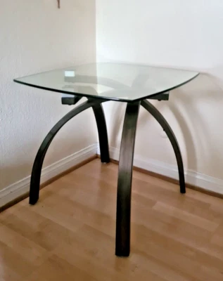 Квадратный Ретро Стеклянный Верхний Боковой Стол Угловой Стол Хром Геометрические Современные Ножки - Изображение 1 из 4