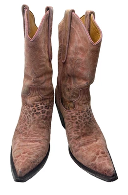 Old Gringo Leopardito Western Roper Boots Women 8 B Pink Brown Suede Cowboy - Image 1 of 4