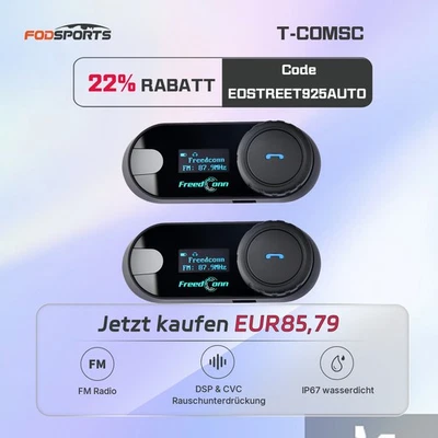 2X Motorrad Bluetooth Headset Helm Sprechanlage Gegensprechanlage Intercom 800M - Bild 1 von 4