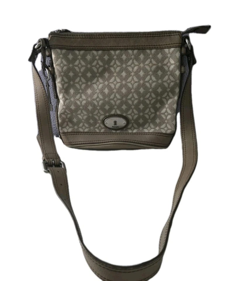 Bolso Bandolera FOSSIL Marrón Taupe Correa Ajustable Acentos de Cuero Foto 1 de 4