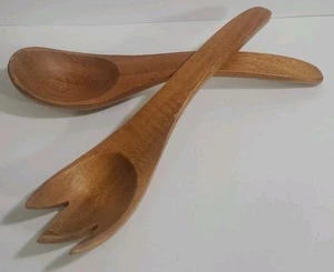 Juego de cuchara y tenedor decorativo vintage de madera primitivo para servir ensalada/servir 11" - Imagen 1 de 14