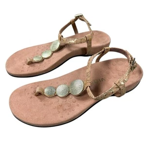 Vionic Lizbeth Women's Size 6.5 Hammered Metal T-strap Orthotic Sandal Gold Cork - Picture 1 of 5