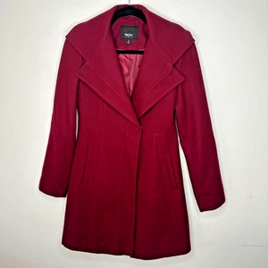 Mossimo Burgundy Red Wool Fitted Long Line Front two Button Coat Welt Pockets XS - Picture 1 of 12