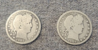1907, 1907S Barber Quarter 2 Coin Set  - Image 1 of 2