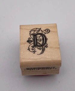 Sello de goma montado en Ikadinkado inicial "D" elegante alfabeto vid monograma - Imagen 1 de 3