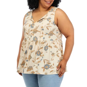 Wonderly Plus Size Womens 3X Sleeveless Split Neck Printed Tunic Top Batik Bloom - Picture 1 of 5