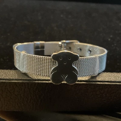 Brazalete ajustable de malla de plata esterlina vintage temprana con dulce peluche Foto 1 de 3