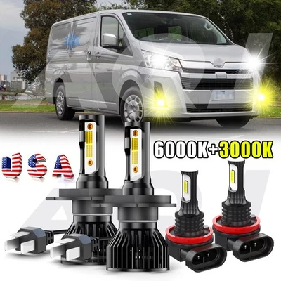 4x 9003 H11 White+Yellow LED Headlight Fog Light Bulb For Toyota Hiace 2006-2023 - Image 1 of 4