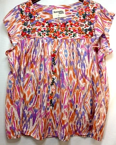 Top Savanna Jane Boho Bordado Manga Acampanada L | Blusa Festival Floral Ikat - Imagen 1 de 12