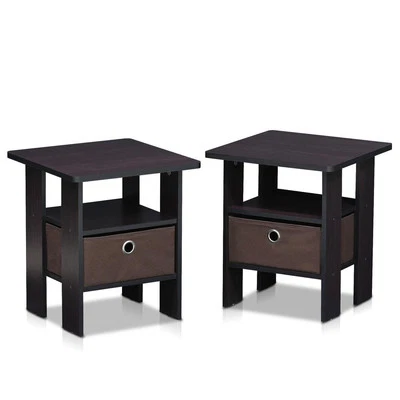 Furinno Andrey End Table Nightstand with Bin Drawer Set of 2, Dark Walnut,... - Image 1 of 3