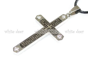 Cruz de acero inoxidable colgante collar joyería negro Biblia española diamantes de imitación - Imagen 1 de 1